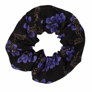 Oversized Silk scrunchie with black and violet floral print